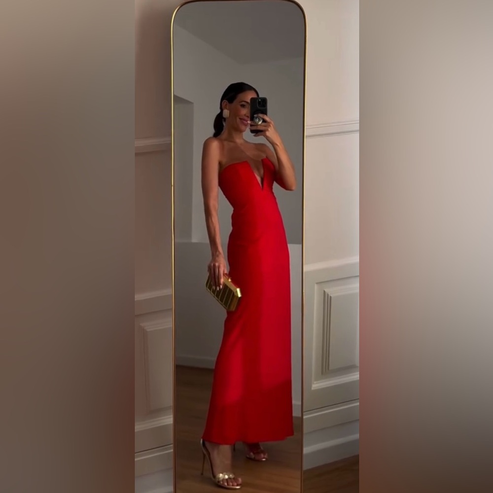 ZARA RED RUCHED STRAPLESS DRESS - Picture 13 of 16